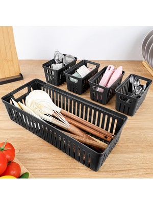 5 Parça Modüler Çekmece Içi Organizer Set - Banyo Mutfak Makyaj Aksesuar Ofis Düzenleyici Siyah