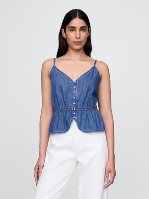 Gap Kadın Denim Mavi Denim Peplum Cami Bluz