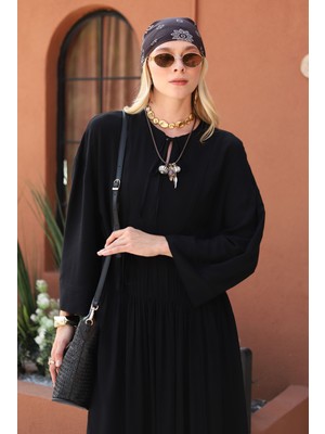 Dökümlü Uzun Elbise Siyah