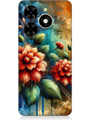 Tecno Spark 20 Uyumlu Kırmızı Çiçek ve Tomurcuklar  Desenli Silikon Kılıf