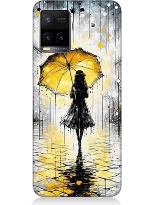Vivo Y53S Uyumlu Yağmurda Sarı Şemsiye Altında  Desenli Silikon Kılıf