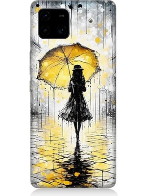 Vivo V30 Uyumlu Yağmurda Sarı Şemsiye Altında  Desenli Silikon Kılıf