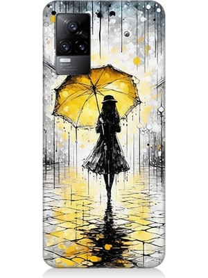 Vivo V21E Uyumlu Yağmurda Sarı Şemsiye Altında  Desenli Silikon Kılıf