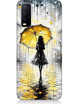 Vivo Y20 Uyumlu Yağmurda Sarı Şemsiye Altında  Desenli Silikon Kılıf