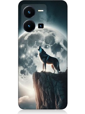 Vivo Y22S Uyumlu Dolunayda Uluyan Kurt  Desenli Silikon Kılıf