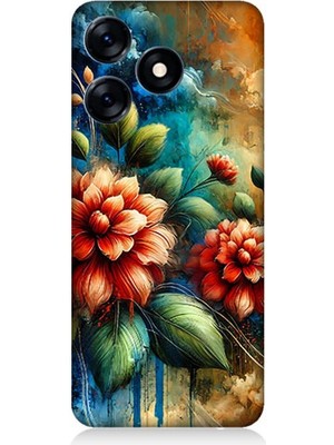 Teknomeg Tecno Spark 10 Uyumlu Kırmızı Çiçek ve Tomurcuklar  Desenli Silikon Kılıf