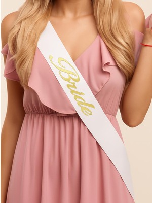 Bride Kuşak Bekarlığa Veda Parti Aksesuarı Beyaz Üzeri Altın