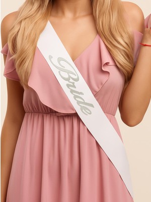 Bride Kuşak Bekarlığa Veda Parti Aksesuarı Beyaz Üzeri Gümüş