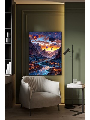 Gün Batımında Uçan Balonlar Kanvas Tablo Ev Duvar Salon Ofis Dükkan Hediyelik Dekarasyon Süsü