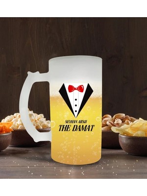 Kişiye Özel Damat Tasarımlı Buzlu Cam Bira Bardağı 50CL