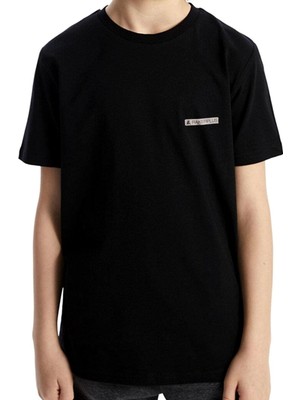 Rakerplus Siyah %100 Pamuk Unisex Kısa Kollu Çocuk Tişört