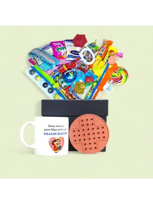 Nostaljik Lezzetler Nostalji Dolu Siyah Hediye Kutusu ve Ben Zaten Kralın Kızıyım Baskılı Kupa Bardak