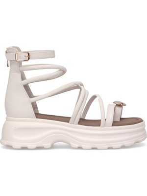 Voyager B119 Kadın Hakiki Deri Düz Sandalet Krem