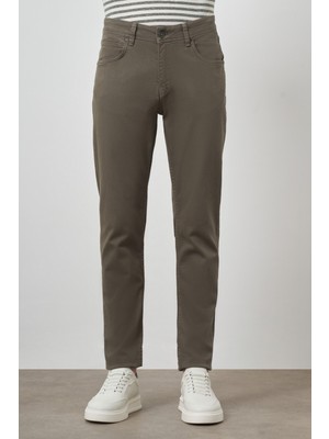  Erkek Haki Pamuk 5 Cep Slim Fit Jean Kot Pantolon