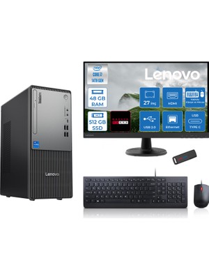Lenovo Thinkcentre Neo 50T Gen5 Intel Core I7 14700 48GB Ddr5 512GB SSD 27 Inç Monitör Freedos Radeon RX550 4gb Masaüstü Bilgisayar 5502712UAS0GL00F17 + Zetta Flash Bellek
