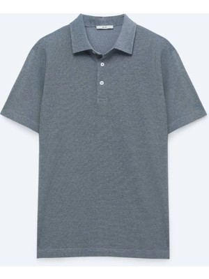 Lacivert Polo Yaka Pamuk Karışımlı T-Shirt