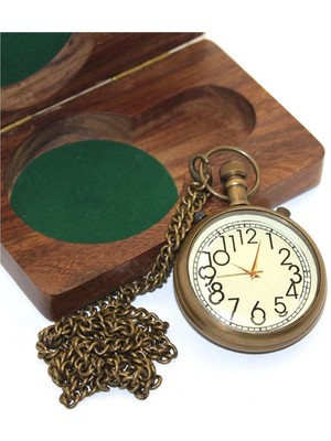 Ahşap Kutulu Pirinç Köstekli Saat 11*7 cm Model 1