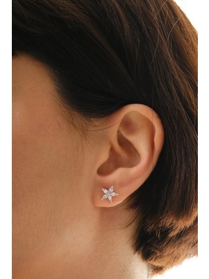 Sümer Telkari Taşlı Yasemin Çiçeği Rodyumlu Mini Gümüş Küpe 7352