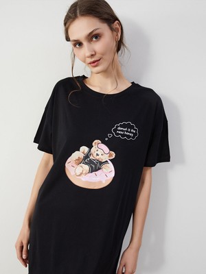 Lc Waikiki Yeni Sezon Bisiklet Yaka Ayi Teddy Baskili Kadin Gecelik - S5GT37Z8