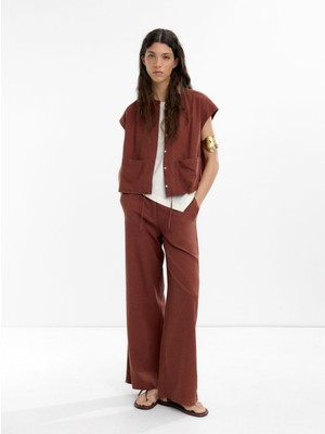 Keten Karışımlı Düz Pantolon