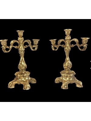 Dekoratif Polyester 3 Kollu Klasik Şamdan Gold 2 Li Set