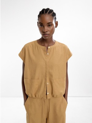 Keten Karışımlı Kısa Kollu Gömlek