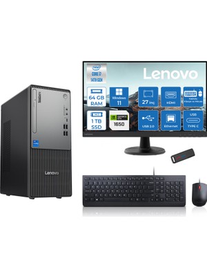 Lenovo Thinkcentre Neo 50T Gen5 Intel Core I7 14700 64GB Ddr5 1tb SSD 27 Inç Monitör Windows 11 Home Nvidia GTX1650 4gb Masaüstü Bilgisayar 16502712UAS0GL00H23 + Zetta Flash Bellek