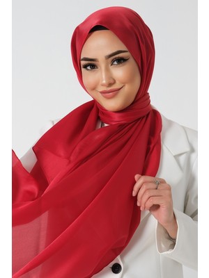 Kırmızı Harem Scarf Kristal Saten Şal