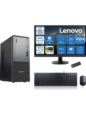 Lenovo Thinkcentre Neo 50T Gen5 Intel Core I7 14700 64GB Ddr5 512GB SSD 27 Inç Monitör Windows 11 Home Nvidia GT730 4gb Masaüstü Bilgisayar 7302712UAS0GL00H22 + Zetta Flash Bellek