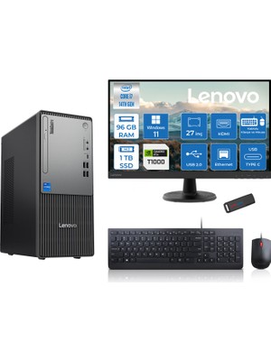 Lenovo Thinkcentre Neo 50T Gen5 Intel Core I7 14700 96GB Ddr5 1tb SSD 27 Inç Monitör Windows 11 Home Quadro T1000 4gb Masaüstü Bilgisayar 10002712UAS0GL00H28 + Zetta Flash Bellek
