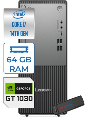 Lenovo Thinkcentre Neo 50T Gen5 Intel Core I7 14700 64GB Ddr5 1tb SSD Windows 11 Home Nvidia GT1030 4gb Masaüstü Bilgisayar 103012UAS0GL00H23 + Zetta Flash Bellek