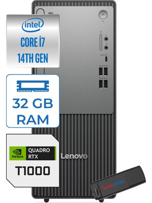 Lenovo Thinkcentre Neo 50T Gen5 Intel Core I7 14700 32GB Ddr5 4tb SSD Freedos Quadro T1000 4gb Masaüstü Bilgisayar 100012UAS0GL00F15 + Zetta Flash Bellek
