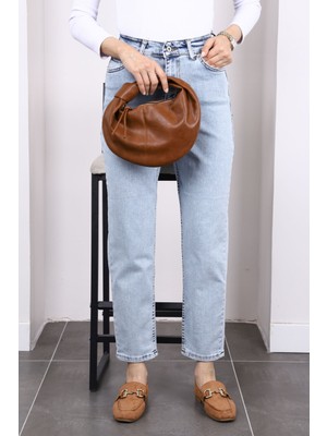 Açık Mavi Yüksek Bel Mom Jeans Pantolon