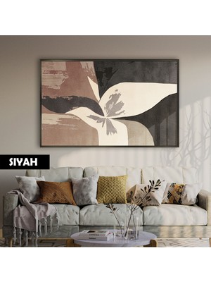 Harikabirev| Kahve Kontrast Soyut Çiçek Modeli (Flower) |çerçeveli Temperli Cam Tablo Tekli Yatay