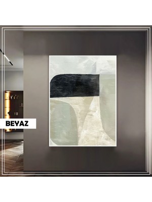 Harikabirev|01 Gri-Siyah Renk Soyut Boho Model |çerçeveli Temperli Cam Tablo Tekli Dikey