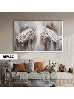 Harikabirev|gri-Bronz Melek Kanatları Modeli |çerçeveli Temperli Cam Tablo Tekli Yatay