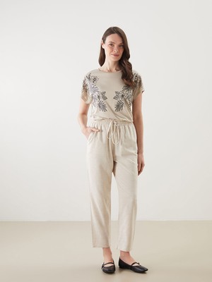 Lc Waikiki Yeni Sezon Beli Lastikli Keten Karisimli Kadin Pantolon - S5MK38Z8