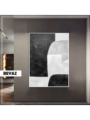 Harikabirev|2-Siyah-Gri Geometrıc Soyut Model |çerçeveli Temperli Cam Tablo Tekli Dikey