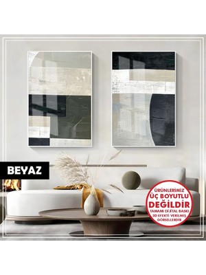 Harikabirev|soyut Siyah Gri Kontrastlı Modern Kombini 02|çerçeveli Cam Tablo 2li Dikey