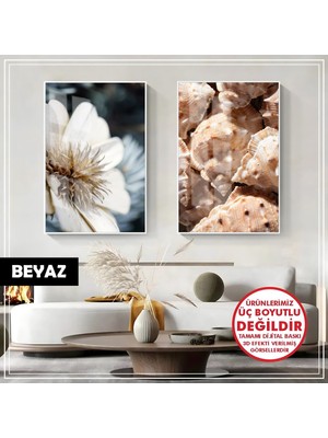 Harikabirev|soft Çiçek-Deniz Kabuğu Kombini (Brown)|çerçeveli Cam Tablo 2li Dikey