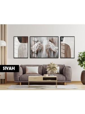 Harikabirev|(Abstract) Melek Kanatları Modern Modeli|çerçeveli Temperli Cam Tablo 3lü Yatay