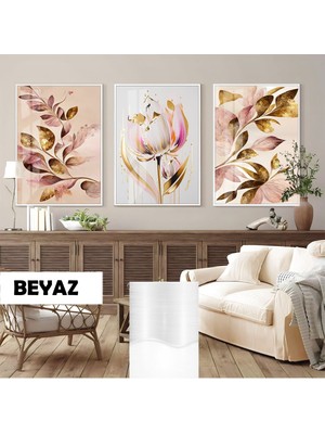 Harikabirev| Pembe Gold Gül Kombin (Rose) |çerçeveli Cam Tablo 3lü Dikey