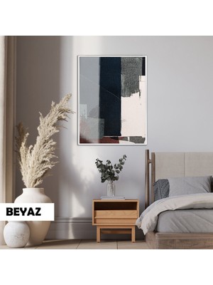 Harikabirev|soyut|02 Krem Siyah Desenli Pattern|çerçeveli Temperli Cam Tablo Tekli Dikey