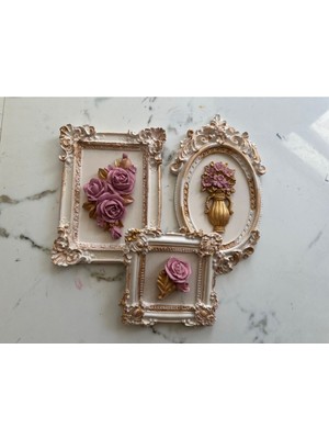 Özel Tasarım Çiçekli Çerçeveli Tablo 3 Lü Set