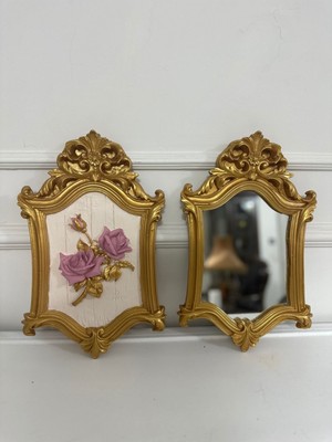 Özel Tasarım Vintage Tarzı Ayna ve Gül Tablo 2li Set 40 cm