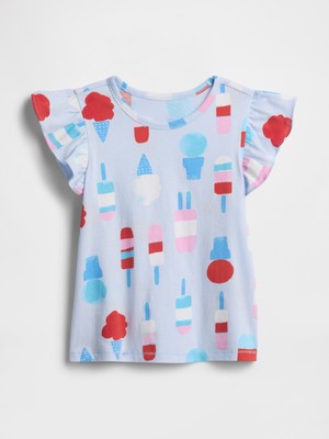 Gap Kız Bebek Bebe Mavisi Fırfır Kollu T-Shirt