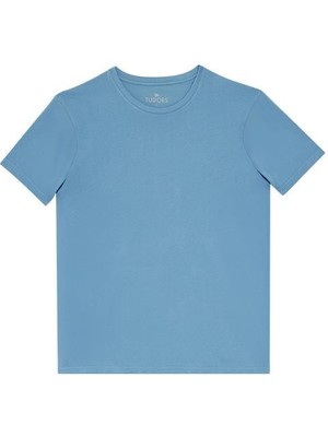 Tudors Unisex Mavi Slim Fit Dar Kesim Pamuk Kısa Kol Yumuşak Dokulu Günlük Tişört