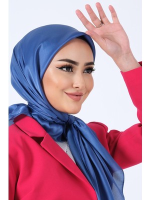 Cam Mavi Harem Scarf Kristal Saten Eşarp