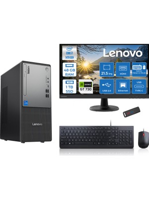 Lenovo Thinkcentre Neo 50T Gen5 Intel Core I7 14700 48GB Ddr5 1tb SSD 21.5 Inç Monitör Freedos Nvidia GT730 4gb Masaüstü Bilgisayar 7302112UAS0GL00F18 + Zetta Flash Bellek