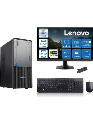 Lenovo Thinkcentre Neo 50T Gen5 Intel Core I7 14700 64GB Ddr5 256GB SSD 21.5 Inç Monitör Freedos Nvidia GT1030 4gb Masaüstü Bilgisayar 10302112UAS0GL00F21 + Zetta Flash Bellek